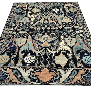 9x12 Ft Dark Blue Serapi Oriental Area Rug - Afghan Hand Knotted Veg Dye Floral Area Rug - Rug for Living Room - Bedroom Rug - Oriental Rug