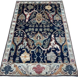6x9 Blue Oriental Area Rug - Afghan Hand Knotted Veg Dye Wool Area Rug - Bedroom Rug - Rug for Living Room - Tribal Rug - Afghan Floral Rug