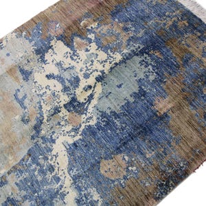 6x8 Navy Blue Modern Area Rug - Multicolor Afghan Hand Knotted Veg Dye Wool Abstract Area Rug - Rugs for Living Room - Bedroom Rug