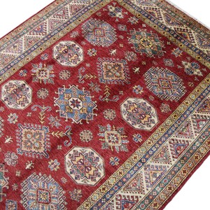 6x8 Red Kazak Area Rug - Afghan Hand Knotted Veg Dye Wool Tribal Kazak Area Rug - Rugs for Living Room - Bedroom Rug - Tribal Rug