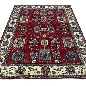 Alfombra oriental roja de 2,7 x 3,6 m - Alfombra afgana anudada a mano con teñido vegetal - Alfombra para sala de estar - Alfombra para dormitorio - Alfombra oriental - Alfombra floral