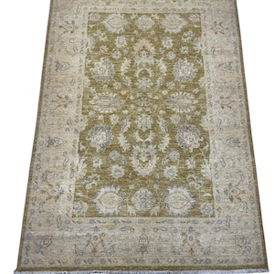 4x6 Ft Gold Floral Sultanabad Area Rug - Beige Gold Afghan Hand Knotted Veg Dye Floral Area Rug - Small Accent Rug - Bathroom Rug