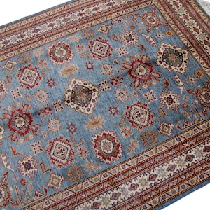 6x8 Blue Kazak Area Rug - Afghan Hand Knotted Veg Dye Wool Tribal Kazak Area Rug - Rugs for Living Room - Bedroom Rug - Tribal Rug