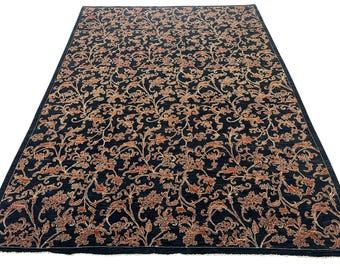 10x14 Ft Dark Blue Oriental Area Rug - Afghan Hand Knotted Veg Dye Floral Petal Area Rug - Rug for Living Room - Bedroom Rug - Petal Rug