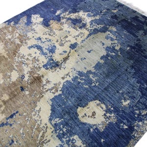 8x10 Navy Blue Modern Area Rug - Multicolor Afghan Hand Knotted Veg Dye Wool Abstract Area Rug - Rugs for Living Room - Bedroom Rug
