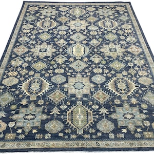 9x12 Ft Blue Bidjar Area Rug - Beige Blue Afghan Hand Knotted Veg Dye Floral Bidjar Area Rug - Rug for Living Room - Bedroom Rug