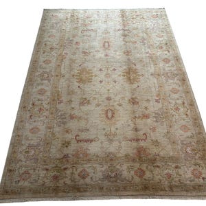 6x8 Ft Beige Persian Area Rug - Afghan Hand Knotted Veg Dye Wool Oriental Area Rug - Rugs for Living Room - Bedroom Rug - Floral Rug
