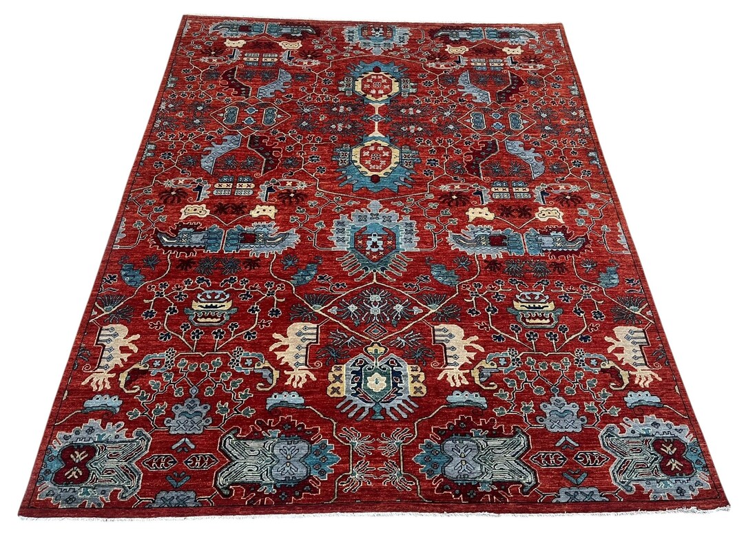 8x10 Ft Red Oriental Area Rug - Afghan Hand Knotted Veg Dye Floral Area ...