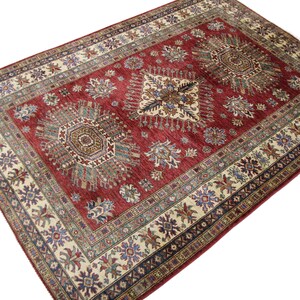 5x7 Ft Red Kazak Area Rug - Afghan Hand Knotted Veg Dye Wool Tribal Kazak Area Rug - Rugs for Living Room - Bedroom Rug - Tribal Rug