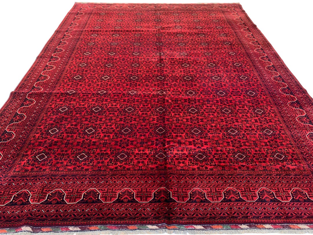 10x13 Red Tribal Bokhara Area Rug - Afghan Hand Knotted Veg Dye Wool ...