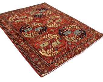 Hand Knotted Afghan Wool Area Rug – 5x7 Red Persian Style