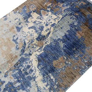 6x8 Navy Blue Modern Area Rug - Multicolor Afghan Hand Knotted Veg Dye Wool Abstract Area Rug - Rugs for Living Room - Bedroom Rug