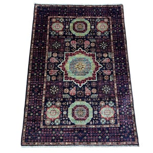 3x5 Ft Blue Mamluk Area Rug - Afghan Hand Knotted Veg Dye Wool Medallion Rug - Small Accent Rug - Door Rug - Bathroom Rug - Area Rug