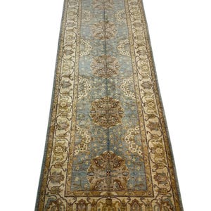 13 Ft Blue Persian Runner Rug - Afghan Hand Knotted Veg Dye Wool Oriental Runner Rug - Hallway Runner Rug - Kitchen Runner - Tribal Rug