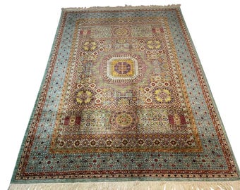 200x300 Türkis Mamluk Teppich - Türkischer Teppich aus feinster Qualität Handgeknüpfter Veg Dye Wolle Medaillon Teppich - Schlafzimmer Teppich - Teppich für Wohnzimmer