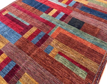 Alfombra Gabbeh de 8 x 10 pulgadas con diseño marrón - Alfombra afgana de lana teñida a mano con nudos vegetales - Alfombra para dormitorio - Alfombras para sala de estar - Alfombra oriental