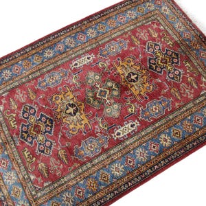 4x6 Ft Red Kazak Area Rug - Afghan Hand Knotted Veg Dye Wool Tribal Kazak Area Rug - Rugs for Living Room - Bedroom Rug - Tribal Rug