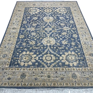 9x12 Ft Blue Bidjar Area Rug - Beige Blue Afghan Hand Knotted Veg Dye Floral Bidjar Area Rug - Rug for Living Room - Bedroom Rug
