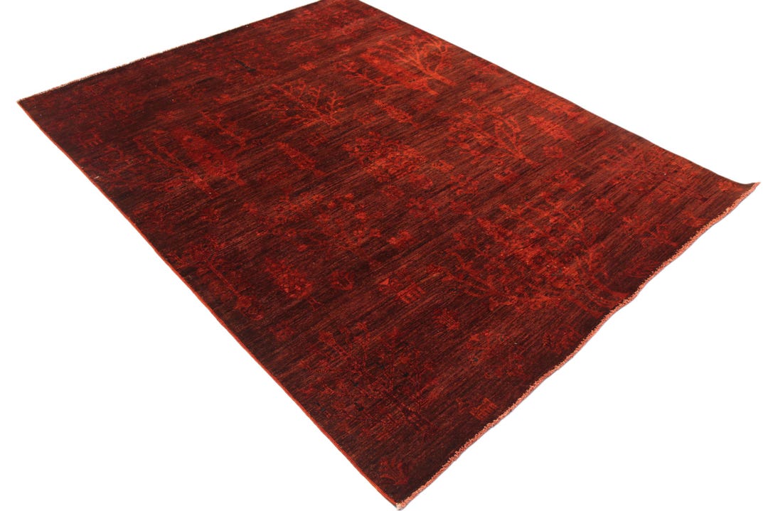 5x7 Dark Red Overdyed Khorjin Area Rug - Afghan Hand Knotted Veg Dyed ...