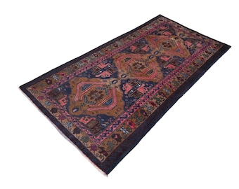 4x6 Gold Blue Baluch Area Rug - Classic Baluch Afghan Tribal Hand