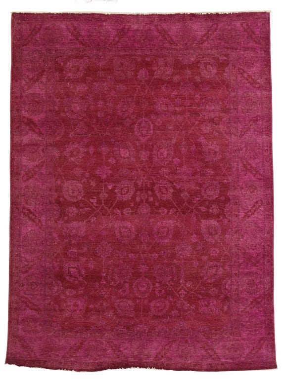 Purple Overdyed Afghan Rug - Hand-Knotted Wool, 5x8 FT