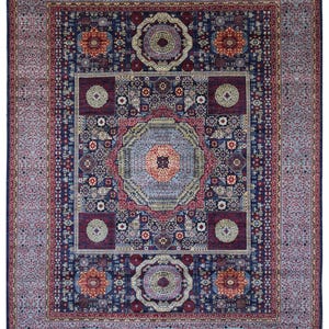 12x15 Ft Mamluk Area Rug - Muted Soft Blue Turkish Hand Knotted Rug - Rugs For Living Room - Dining Table Rug - Veg Dyed Wool Rug -  363x462