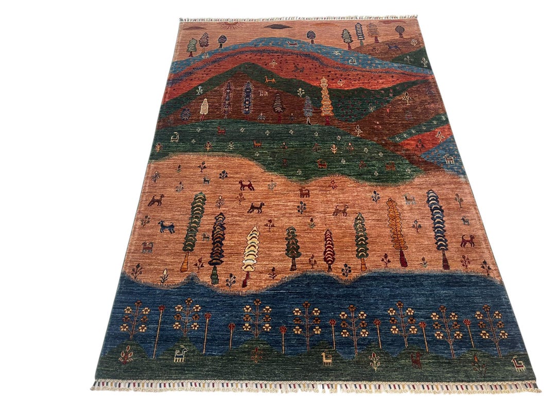 6x8 Pictorial Gabbeh Area Rug - Afghan Hand Knotted Veg Dye Wool Tribal ...