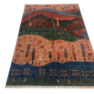 6x8 Pictorial Gabbeh Area Rug - Afghan Hand Knotted Veg Dye Wool Tribal Gabbeh Area Rug - Bedroom Rug - Rugs for Living Room - Nature Rug