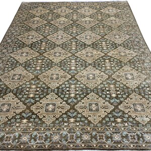 9x12 White Washed Vintage Persian Area Rug - Muted Brown Blue Afghan Hand Knotted Veg Dye Wool Floral Area Rug - Rugs for Living Room