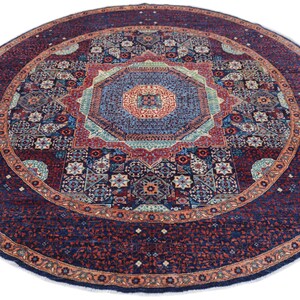 10x10 Deep Red Mamluk Round Area Rug - Deep Red Blue Turkish Style ...