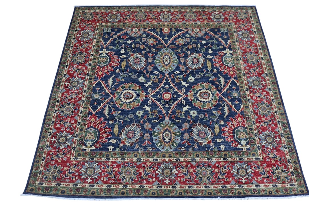 8x8 Blue Oriental Square Area Rug - Afghan Hand Knotted Veg Dye Wool ...