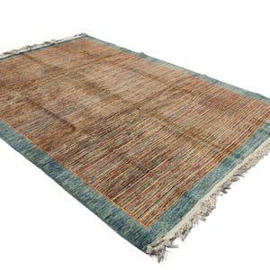 7x10 Blue Abstract Gabbeh Area Rug - Multicolor Striped Afghan Hand Knotted Veg Dyed Wool Modern Rug - Bedroom Rug - Rugs for Living Room