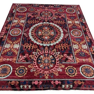 Alfombra oriental roja de 2,7 x 3,6 m - Alfombra afgana anudada a mano con estampado floral y teñido vegetal - Alfombra para sala de estar - Alfombra para dormitorio - Alfombra con medallón - Alfombra floral