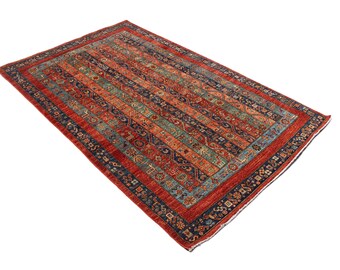 5x8 Red Tribal Persian Area Rug - Multicolor Afghan High Quality Hand Knotted Veg Dyed Wool Area Rug - Rugs for Living Room - Bedroom Rug