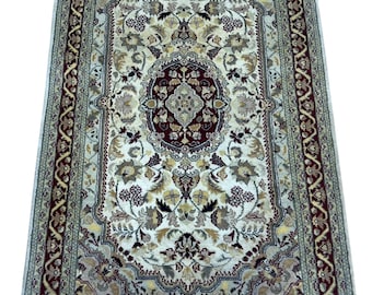 3x6 Ft Beige Silk Hereke Rug - Vintage Traditional Hand Knotted Rug - Fine Rug - Silk Rug - Accent Rug - Turkish Rug