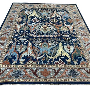 9x12 Ft Blue Serapi Oriental Area Rug - Afghan Hand Knotted Veg Dye Floral Area Rug - Rug for Living Room - Bedroom Rug - Oriental Rug
