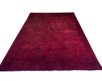 Alfombra Khorjin teñida en rosa de 8 x 12 pulgadas - Alfombra afgana teñida a mano con lana vegetal y nudos florales en rosa - Alfombra para ella - Alfombra para dormitorio - 8'0 x 11'8