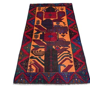 4x6 Baluch Area Rug - Multicolor Vintage Afghan Tribal Hand Knotted Veg Dyes Wool Area Rug - Small Accent Rug - Bathroom Rug