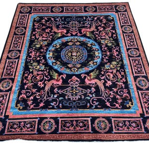 Alfombra tribal azul oscuro de 8 x 10 pulgadas - Alfombra afgana de lana anudada a mano con tintes vegetales - Alfombra para dormitorio - Alfombra para sala de estar - Alfombra con medallón - Alfombra con animales