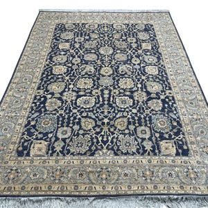 9x12 Ft Blue Bidjar Area Rug - Blue Beige Afghan Hand Knotted Veg Dye Floral Bidjar Area Rug - Rug for Living Room - Bedroom Rug