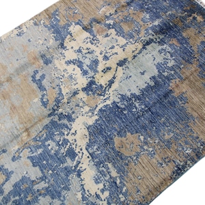 6x8 Navy Blue Modern Area Rug - Multicolor Afghan Hand Knotted Veg Dye Wool Abstract Area Rug - Rugs for Living Room - Bedroom Rug