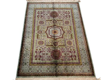 100x230 Grünlich Blauer Mamluk Teppich - Türkischer Handgeknüpfter Wollteppich mit Veg Dye Wolle