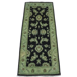 6 Ft Green Sultanabad Runner Rug - Green Black Afghan Hand Knotted Veg Dye Floral Runner Rug - Hallway Runner Rug - Kitchen Runner Rug