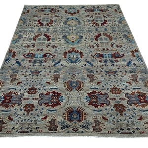 Tapis oriental gris 9 x 12 pieds - Tapis afghan noué à la main, floral, teinture végétale - Tapis de salon - Tapis de chambre à coucher - Tapis traditionnel