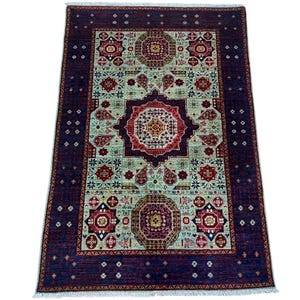 3x5 Ft Teal Mamluk Area Rug - Afghan Hand Knotted Veg Dye Wool Medallion Rug - Small Accent Rug - Door Rug - Bathroom Rug - Area Rug