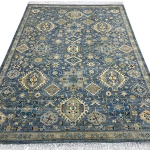9x12 Ft Blue Bidjar Area Rug - Blue Beige Afghan Hand Knotted Veg Dye Floral Bidjar Area Rug - Rug for Living Room - Bedroom Rug