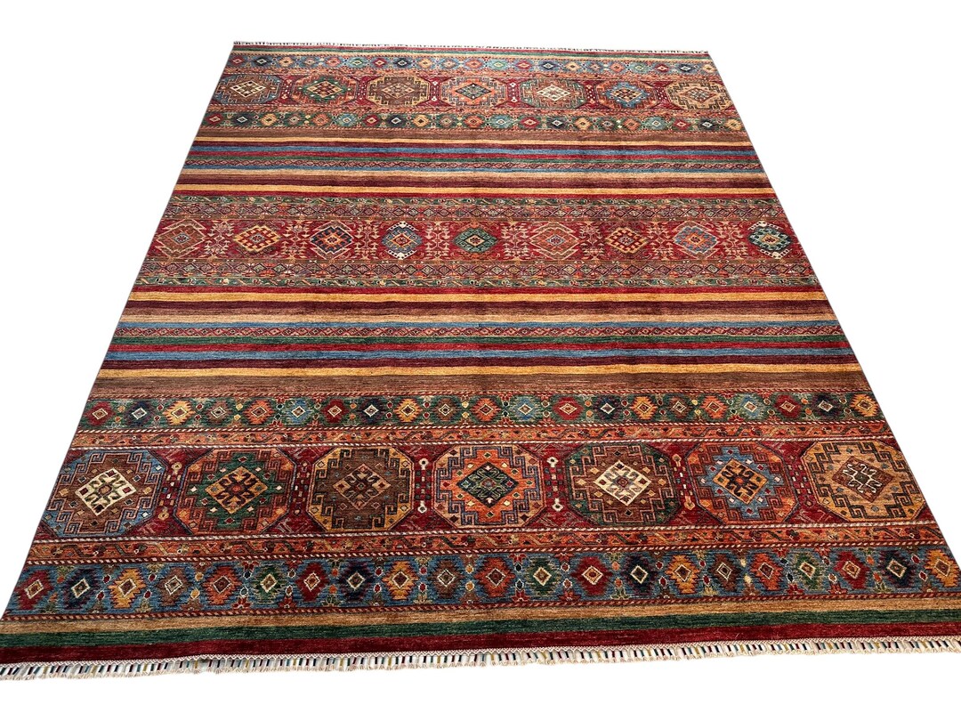 8x10 Ft Red Khorjin Tribal Area Rug - Afghan Hand Knotted Veg Dye Wool ...