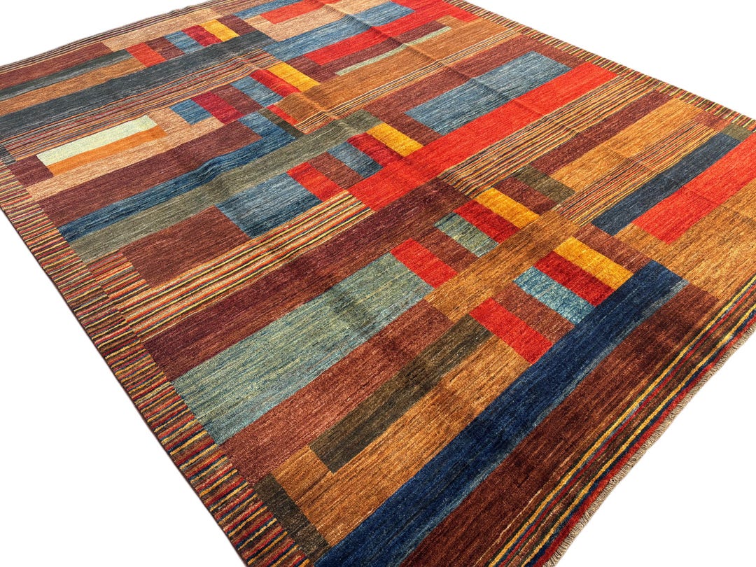 8x10 Maze Gabbeh Area Rug - Multicolor Afghan Hand Knotted Veg Dye Wool ...