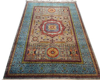 200x300 Türkis Mamluk Teppich - Türkischer Teppich aus feinster Qualität Handgeknüpfter Veg Dye Wolle Medaillon Teppich - Schlafzimmer Teppich - Teppich für Wohnzimmer