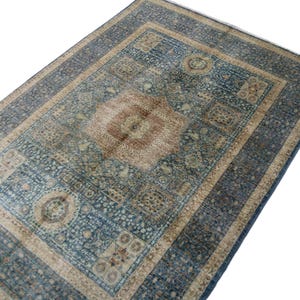 5x7 Blue Mamluk Area Rug - Mamluk Hand Knotted Veg Dye Wool Medallion Turkish Area Rug - Bedroom Rug - Rugs for Living Room - Modern Rug
